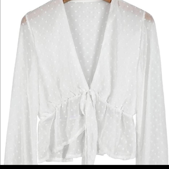 Women's Solid Open Front Tie Knot Long Sleeve Top - Picture 3 of 4